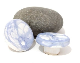 Blue & White Ceramic Knobs, Bathroom Cabinet Handles, (Pair)