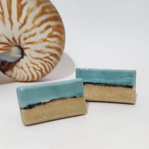 Drawer Knobs, A Pair of Cabinet Door Knobs, Ceramic Handles, Designer Knobs in Turquoise and Sand