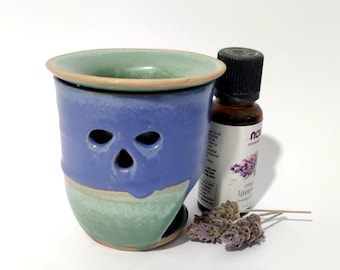 Handmade Ceramic Essential Oil Burner: Blue & Green Pottery Diffuser