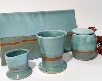 Havdalah Set, Wine Cup, Box and Candle Holder, Judaica Gifts, Turquoise and Teal Pottery - Dead Sea Landscape