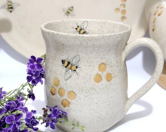 Bee Cup, Coffee Mug,  Coffee Cup, Tea Mug, Bee Lovers ,Hand painted Ceramics - Pottery Bee Collection