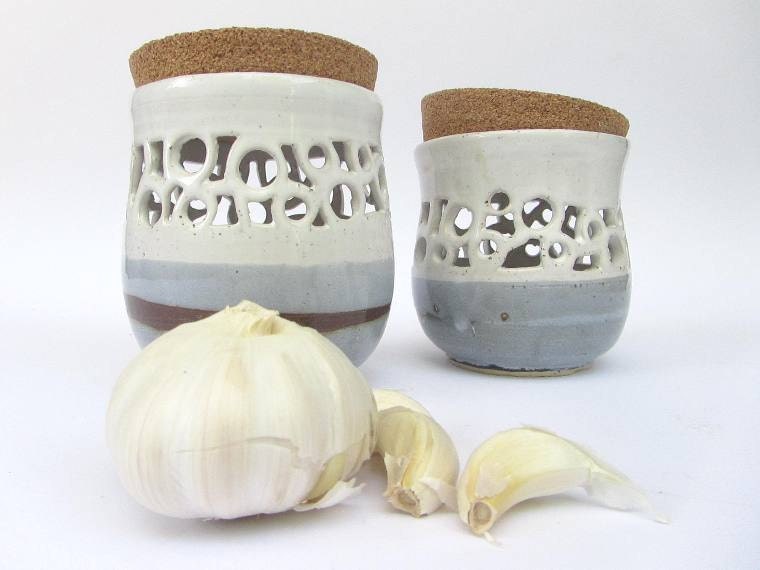 Kitchen Storage Garlic Storage Jar with Cork Lid Ceramic Etsy