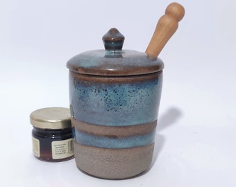 Honey Pot, Pottery Honey Jar with Lid , Sugar Jar, Jam Conserve Jar - Handmade Turquoise Pottery, Original Gift Ideas