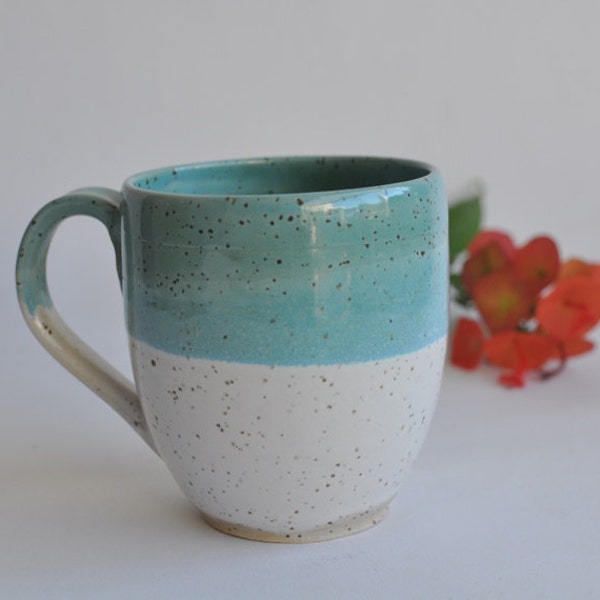 Ceramic Tea Coffee Mug in Turquoise and White