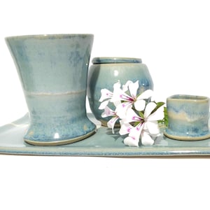 Havdalah Set, Wine Cup, Box and Candle Holder, Judaica Gifts, Light Turquoise Pottery