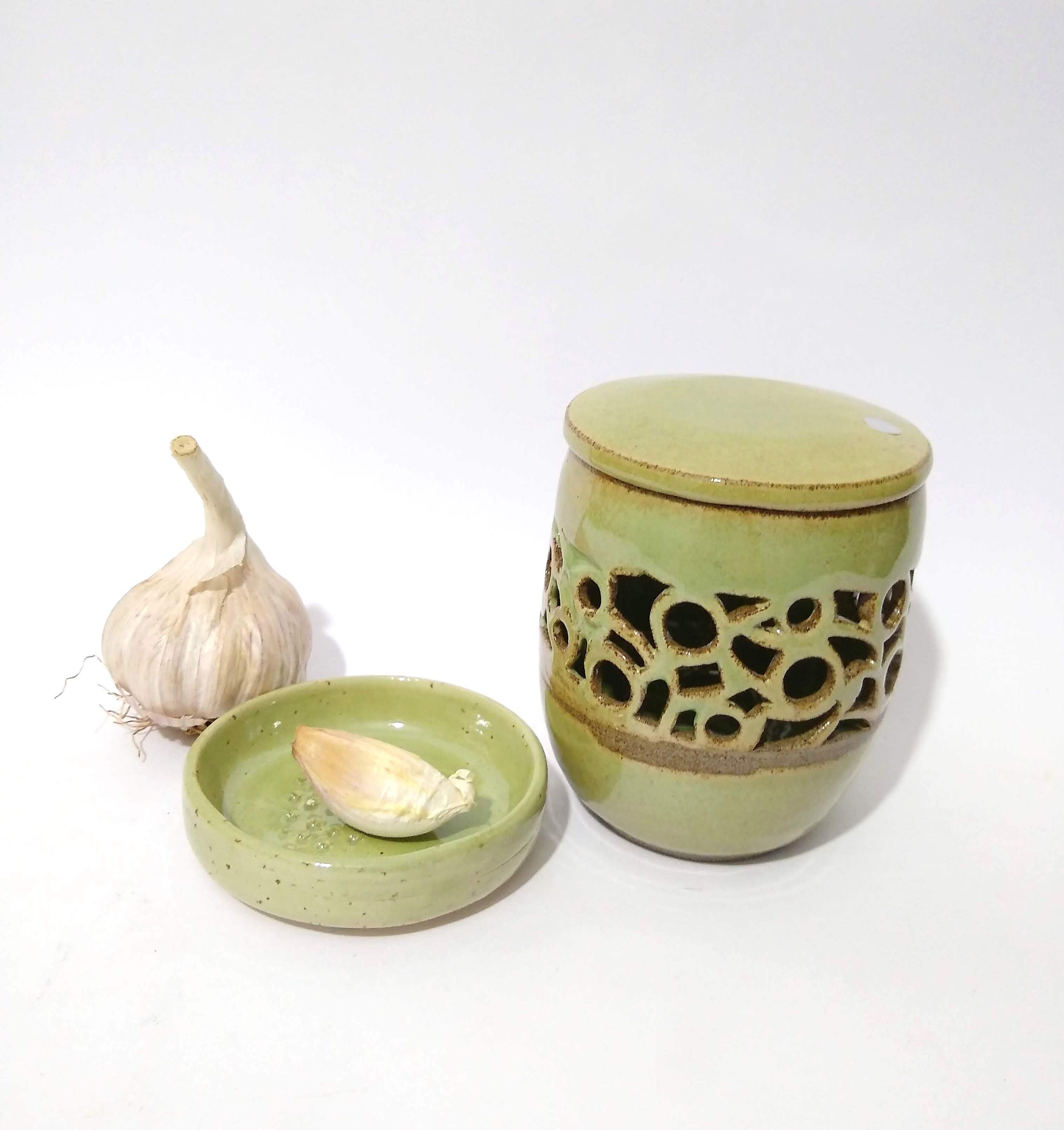 Home & Living Jars & Containers handmade pottery Garlic keeper garlic