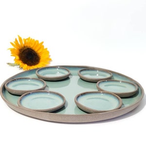 Seder Plate, Pasach Plate, Passover Plate. Serving Tray and Dishes, Judaica Gifts, Turquoise Pottery Tableware