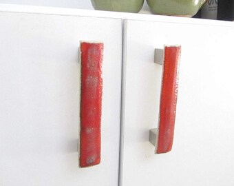 Ceramic Drawer Pulls in Red, Cabinet Handles, Handmade Ceramics Door Hardware, A Pair of Door Pull Handles, Home Decor