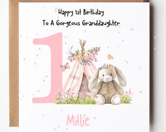 Personalised 1st Birthday Card Granddaughter, Daughter, Great Granddaughter, Niece, Cousin, Keepsake, Kids, Child Bunny