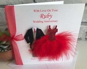 Personalised Ruby  Wedding Anniversary Card, 40th Anniversary, Mum Dad Husband Wife, Friends,  Any Names