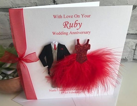Personalised Ruby  Wedding Anniversary Card, 40th Anniversary, Mum Dad Husband Wife, Friends,  Any Names