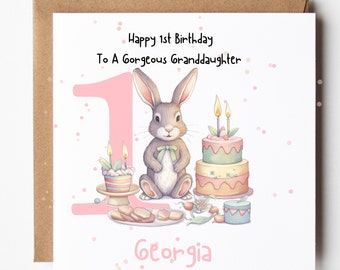 Personalised 1st Birthday Card Granddaughter, Daughter, Great Granddaughter, Niece, Cousin, Keepsake, Kids, Child Bunny