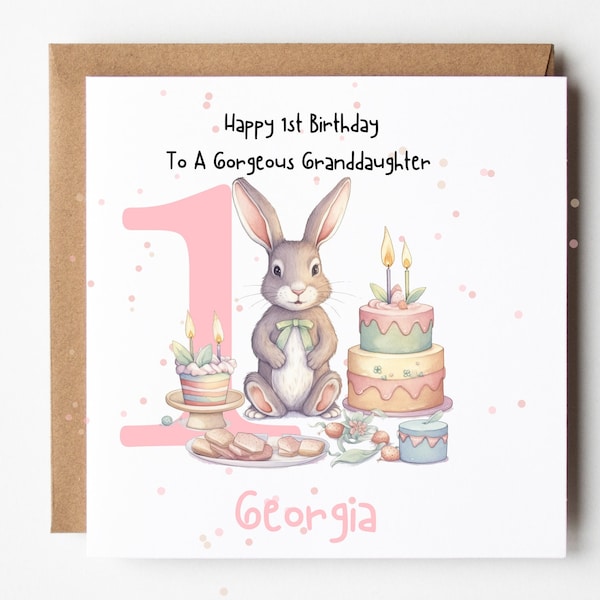 Personalised 1st Birthday Card Granddaughter, Daughter, Great Granddaughter, Niece, Cousin, Keepsake, Kids, Child Bunny