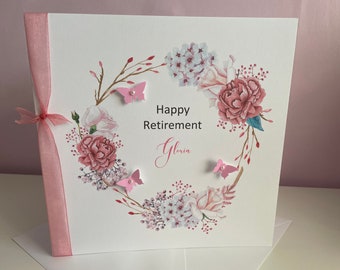 Large Personalised Retirement Card, Women, Mum, Aunty, Sister, Friend, Teacher, Grandma, Mam, Colleague Floral Flowers