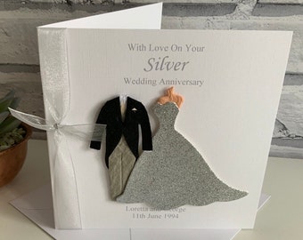 Silver Wedding Anniversary Card Personalised, 25th, mum and Dad, Grandparents, Friends