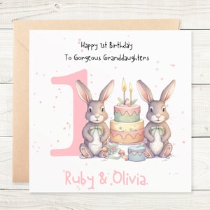 Carte personnalisée 1er anniversaire de jumeaux petite-fille, fille, arrière-petite-fille, nièce, cousine, souvenir, soeur, enfant de tout âge