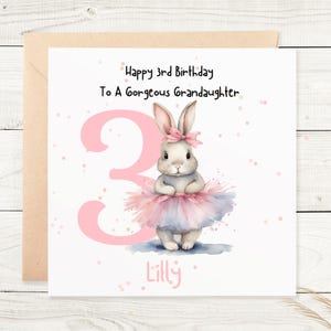 Carte personnalisée pour le 3e anniversaire petite-fille, fille, arrière-petite-fille, nièce, cousine, souvenir, enfants, enfant lapin