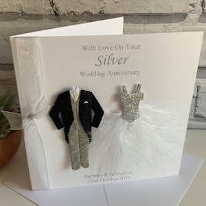 Personalised Silver Wedding Anniversary Card, 25th Wedding Anniversary Card, Mum Dad Grandparents etc.