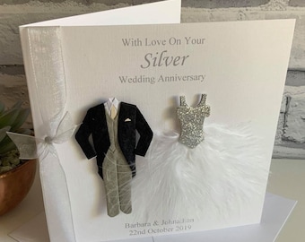 Personalised Silver Wedding Anniversary Card, 25th Wedding Anniversary Card, Mum Dad Grandparents etc.