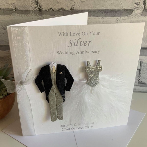 Personalised Silver Wedding Anniversary Card, 25th Wedding Anniversary Card, Mum Dad Grandparents etc.