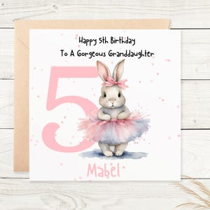 Carte personnalisée 5e anniversaire petite-fille, fille, arrière-petite-fille, nièce, cousine, souvenir, enfants, enfant lapin