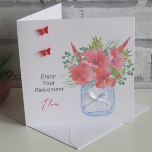 Personalised Retirement Card Mum, Retirement Card Grandma, Flowers Mum Sister Auntie Any Name, Leaving Card