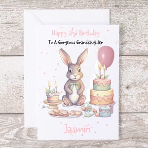 Grande carte personnalisée de 2e anniversaire petite-fille, fille, arrière-petite-fille, nièce, filleule, cousine, souvenir pour enfants, enfant lapin