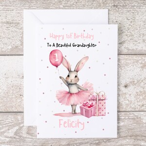 Grande carte personnalisée 1er anniversaire petite-fille, fille, arrière-petite-fille, nièce, filleule, cousine, souvenir, enfants, enfant lapin