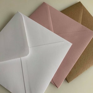 Pu&ograve; includere: Tre buste quadrate di diversi colori: bianco, rosa chiaro e marrone.