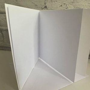 Pu&ograve; includere: Un biglietto bianco piegato a met&agrave; con interno ed esterno vuoti. Il biglietto &egrave; piegato in modo da creare una forma triangolare.