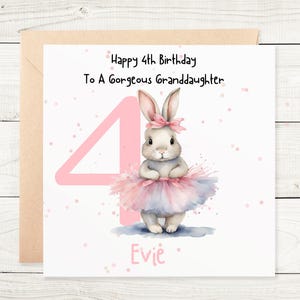 Carte personnalisée 4e anniversaire petite-fille, fille, arrière-petite-fille, nièce, cousine, souvenir, enfants, enfant lapin