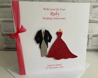 Personalised Ruby  Wedding Anniversary Card, 40th Large, Mum Dad Husband Wife, Friends, 8" x 8"
