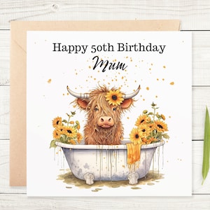 Carte d'anniversaire personnalisée maman grand-mère grand-mère amie nièce maman fille petite-fille grand-mère vache Highland Floral mignon