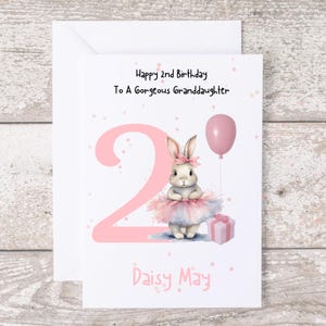 Grande carte personnalisée de 2e anniversaire petite-fille, fille, arrière-petite-fille, nièce, filleule, cousine, souvenir pour enfants, enfant lapin
