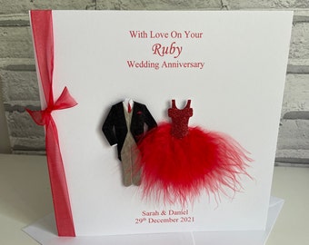 Personalised Ruby  Wedding Anniversary Card, 40th Large, Mum Dad Husband Wife, Friends, 8" x 8"