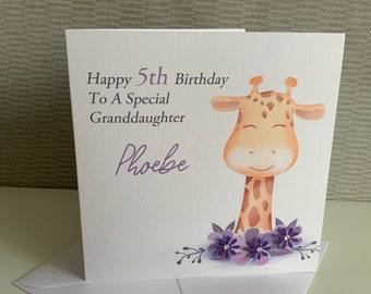 Birthday Card Daughter Personalised, Sister, Cousin, Girl, Granddaughter, Niece 1st, 2nd, 3rd, 4th, 5th, Giraffe