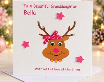 Personalised Christmas Card Granddaughter, Daughter, Niece, Cousin, Great Granddaughter, Sister, Friend etc. Reindeer