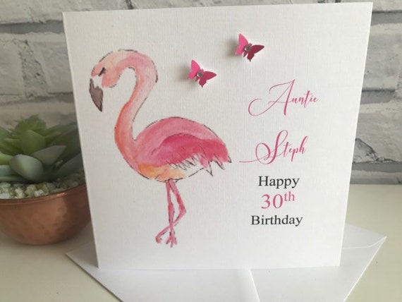 HANDMADE PERSONALISED Flamingo FEMALE Relation BIRTHDAY CARD 18th 21st 30th
