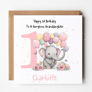 Carte personnalisée 1er anniversaire petite-fille, fille, arrière-petite-fille, nièce, cousine, souvenir, enfants, enfant lapin