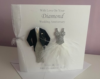 Personalised Diamond Wedding Anniversary Card, 60th Wedding Anniversary Card, Mum Dad Friends Couple Grandparents