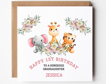 Personalised Jungle 1st Birthday Card Granddaughter, Daughter, Niece, Cousin, Keepsake, Kids, Child 2 3 4 5 6 7