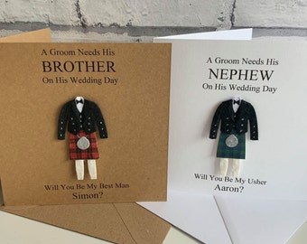 Scottish Will You Be My Best Man Card, Kilt, Personalised, Usher, Page Boy, Groomsman, Witness, Brother, Dad, Nephew, Friend