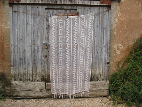 Vintage Französisch Baumwolle Häkeln Filet Vorhang