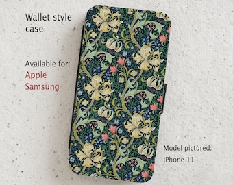 iPhone Case (all current models) -  Golden Lily in Indigo - William Morris - wallet flip case  -  Samsung Galaxy S20 - S23 & more