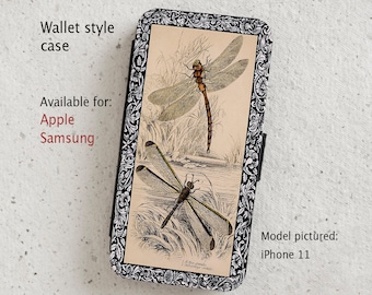 iPhone and Samsung Galaxy cases - Dragonfly - Vintage Illustration - wallet style case -