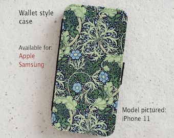 iPhone Case (all current models) - William Morris  - Seaweed Floral Design - wallet style flip case -  Samsung Galaxy S20 - S23 & more