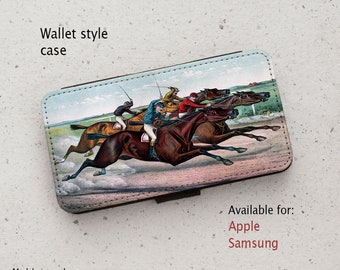 iPhone and Samsung Galaxy cases -  Horse Race - Vintage Illustration - wallet flip case