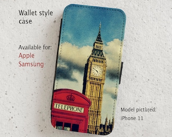 iPhone Case (all current models) - Big Ben London - Telephone Box -  wallet style flip case -  Samsung Galaxy S20 - S23 & more