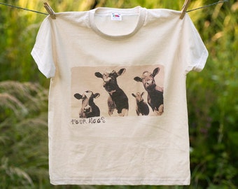 Kids T Shirt  - Four Moos - Cow - Farm - Creature - Funny - Animal