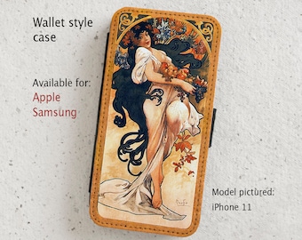 iPhone Case (all current models) - Autumn - Alphonse Mucha - Art Nouveau - wallet style flip case -  Samsung Galaxy S20 - S23 & more